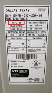 Air conditioner label with R22 refrigerant home inspector jacksonville fl